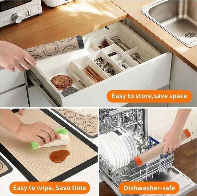 Alt view image 5 of 7 - Luckyiren Macaron Silicone Baking Mats, 2 Pack Half Sheet Set, Gray/Beige | Two 16.54 x 11.62 in macaron silicone baking mats feature circles for evenly sized macarons; nonstick half sheet liners.
