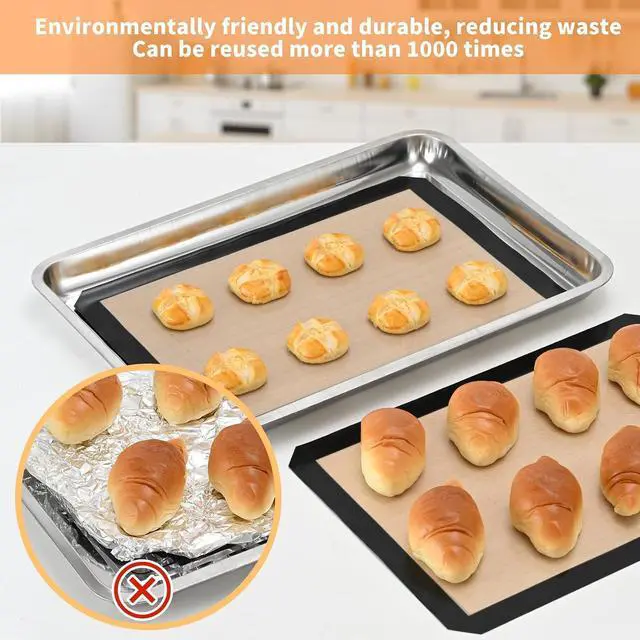 Alt view image 7 of 7 - Luckyiren Macaron Silicone Baking Mats, 2 Pack Half Sheet Set, Gray/Beige | Two 16.54 x 11.62 in macaron silicone baking mats feature circles for evenly sized macarons; nonstick half sheet liners.