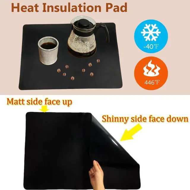 Alt view image 4 of 7 - Silicone Coffee Mat for Kitchen Counter 23.7"x15.8" Non-slip Black | Large Countertop Protector Heat Resistant, Placemat for Bar, Multipurpose Pad under Stove, Toaster, Air Fryer, Microwave