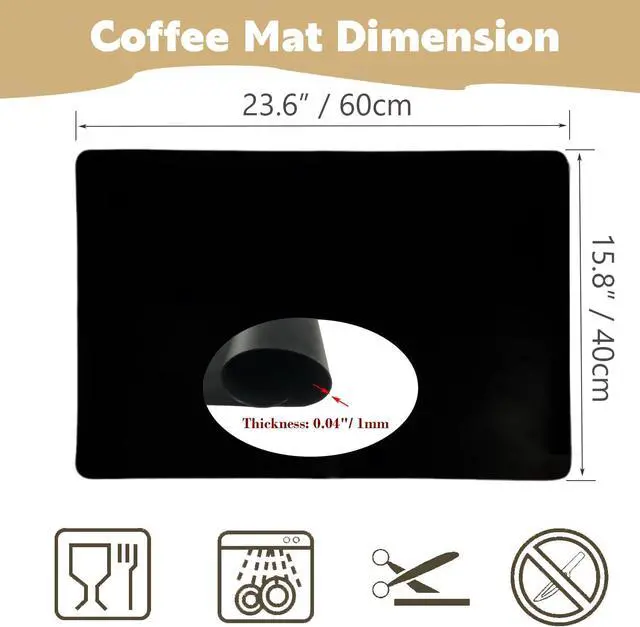 Alt view image 3 of 7 - Silicone Coffee Mat for Kitchen Counter 23.7"x15.8" Non-slip Black | Large Countertop Protector Heat Resistant, Placemat for Bar, Multipurpose Pad under Stove, Toaster, Air Fryer, Microwave