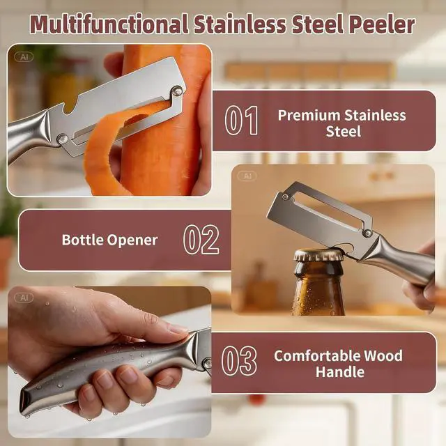 Alt view image 3 of 7 - Multifunctional Vegetable Peeler for Peeling Potato Carrot(2 Pack) | 2 in 1 Full Stainless Steel Peeler Knife | Bottle Opener Function | Fruit Cucumber Slicer