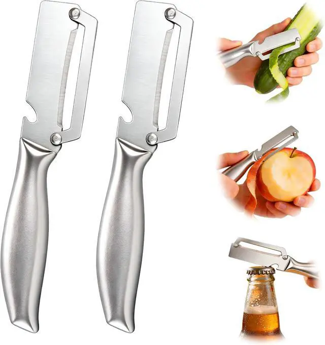 Main image of Multifunctional Vegetable Peeler for Peeling Potato Carrot(2 Pack) | 2 in 1 Full Stainless Steel Peeler Knife | Bottle Opener Function | Fruit Cucumber Slicer