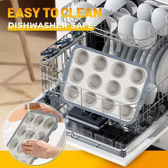 Alt view image 5 of 7 - Silicone Muffin Pan, 12 Cups Non-Stick Cupcake Pan, Food-Grade BPA-Free Muffin Tin, Oven-Safe 450 °F, Reinforced Steel Frame, Easy-Grab Handles, Quick-Release 2.3" Baking Molds for Mini Treats