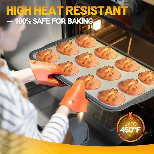 Alt view image 7 of 7 - Silicone Muffin Pan, 12 Cups Non-Stick Cupcake Pan, Food-Grade BPA-Free Muffin Tin, Oven-Safe 450 °F, Reinforced Steel Frame, Easy-Grab Handles, Quick-Release 2.3" Baking Molds for Mini Treats