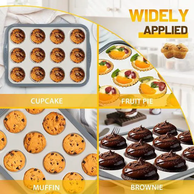 Alt view image 6 of 7 - Silicone Muffin Pan, 12 Cups Non-Stick Cupcake Pan, Food-Grade BPA-Free Muffin Tin, Oven-Safe 450 °F, Reinforced Steel Frame, Easy-Grab Handles, Quick-Release 2.3" Baking Molds for Mini Treats