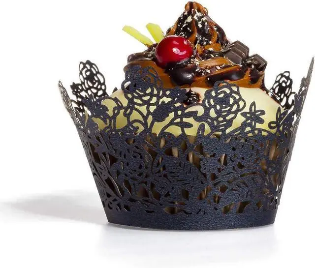 Main image of YOZATIA 60pcs Black Rose Lace Cupcake Wrappers Holders, Laser Cut Cupcake Liners Decorative Liners for Wedding Party Birthday Cake Decoration Supplies