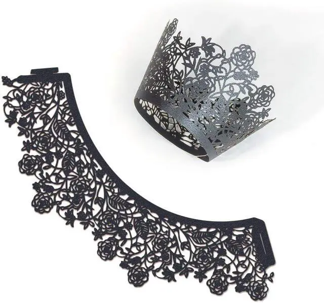 Alt view image 3 of 7 - YOZATIA 60pcs Black Rose Lace Cupcake Wrappers Holders, Laser Cut Cupcake Liners Decorative Liners for Wedding Party Birthday Cake Decoration Supplies