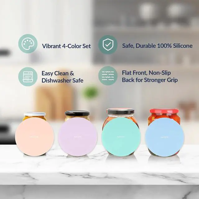 Alt view image 4 of 7 - NiHome Silicone Jar Opener Gripper Pads, 6 In for Seniors, Macaron, 4 Pack | Textured Back Pattern For Superior Grip, Food-Grade Silicone, Heat-Resistant Multi-Use Kitchen Pad For Jars, Pots, Spoons