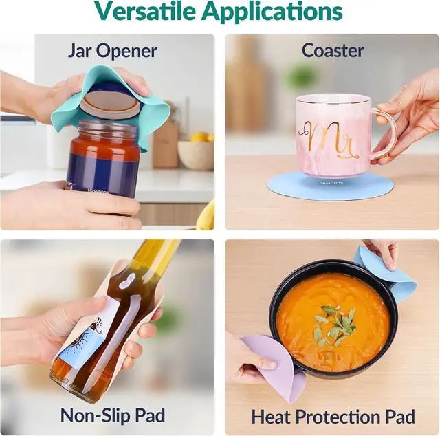 Alt view image 7 of 7 - NiHome Silicone Jar Opener Gripper Pads, 6 In for Seniors, Macaron, 4 Pack | Textured Back Pattern For Superior Grip, Food-Grade Silicone, Heat-Resistant Multi-Use Kitchen Pad For Jars, Pots, Spoons