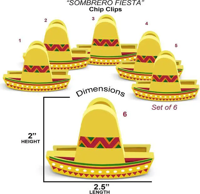 Alt view image 6 of 7 - Sombrero Chip Clips, 6 Set Bag Clips, Tight Food Saver, Snack Bag Sealer, Air Tight Seal Grip for Food Storage, Chip Clip Bag Clip Food Clips, Fun Mini Sombrero Hats, Multipurpose Bread & Snack Bags