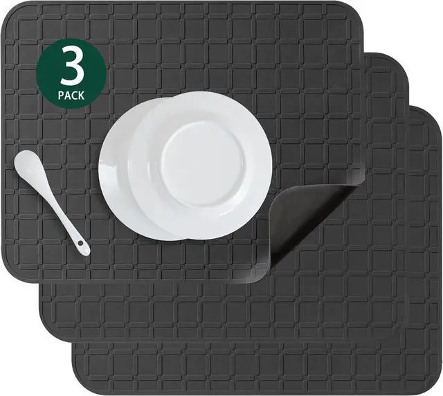 Main image of Silicone Dish Drying Mat Non Slip Heat Resistant Large Pad for Sink & Countertop, Easy-Clean Drainer Tray, Fits Kitchen Drawer or Fridge (9x7 Inch, Black)