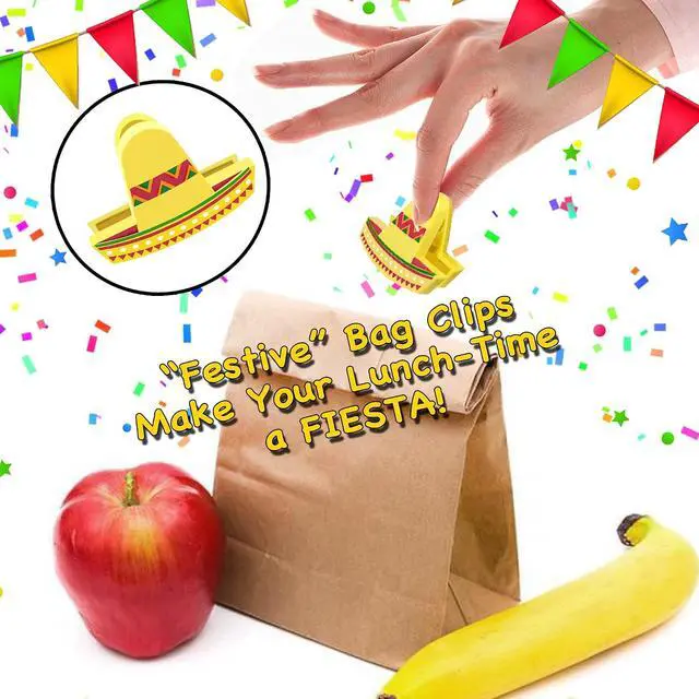 Alt view image 4 of 7 - Sombrero Chip Clips, 6 Set Bag Clips, Tight Food Saver, Snack Bag Sealer, Air Tight Seal Grip for Food Storage, Chip Clip Bag Clip Food Clips, Fun Mini Sombrero Hats, Multipurpose Bread & Snack Bags