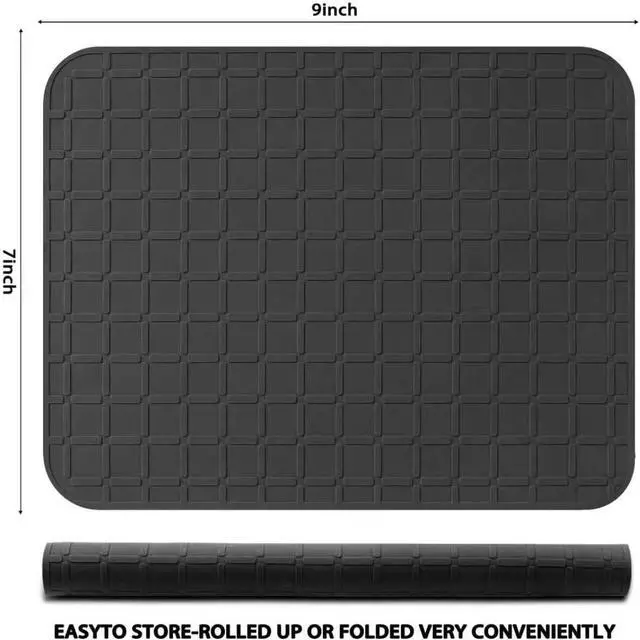 Alt view image 3 of 7 - Silicone Dish Drying Mat Non Slip Heat Resistant Large Pad for Sink & Countertop, Easy-Clean Drainer Tray, Fits Kitchen Drawer or Fridge (9x7 Inch, Black)