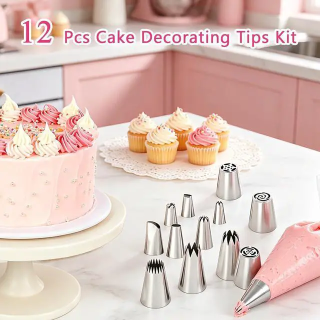 Alt view image 2 of 7 - 12PCS Piping Tips Set, Stainless Steel Cake Decorating Tips, Russian Nozzles Frosting Icing Tip Tools, Baking Supplies for Cookie Cupcake