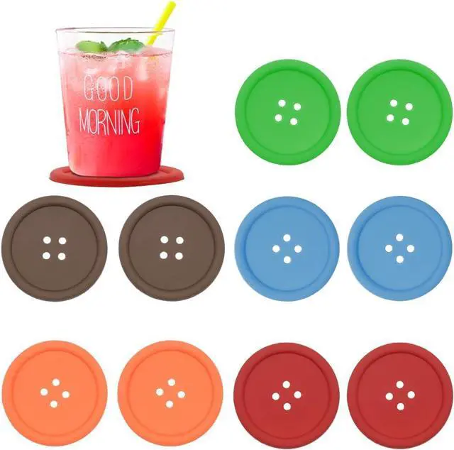 Main image of Creativee 10Pcs Silicone Drink Coaster,Colorful Round Button Shaped Cup Cushion Holder,Coffee Drink Mat,Heat Insulation Pad with Deep Grooved and Non-Slip Placemat