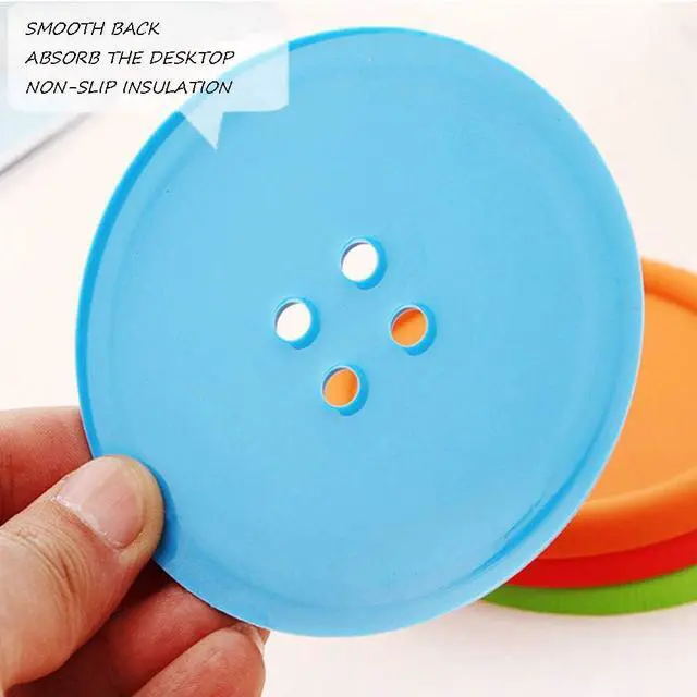Alt view image 5 of 7 - Creativee 10Pcs Silicone Drink Coaster,Colorful Round Button Shaped Cup Cushion Holder,Coffee Drink Mat,Heat Insulation Pad with Deep Grooved and Non-Slip Placemat