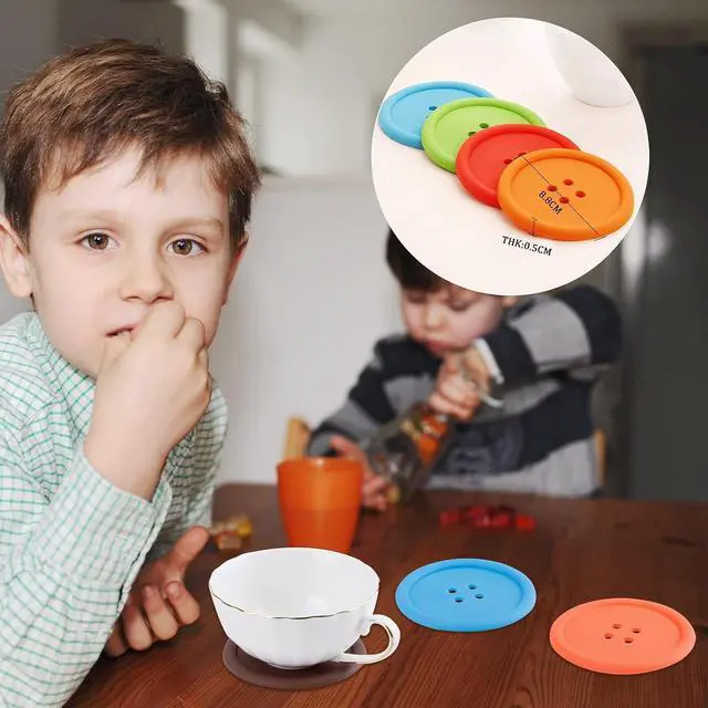 Alt view image 3 of 7 - Creativee 10Pcs Silicone Drink Coaster,Colorful Round Button Shaped Cup Cushion Holder,Coffee Drink Mat,Heat Insulation Pad with Deep Grooved and Non-Slip Placemat