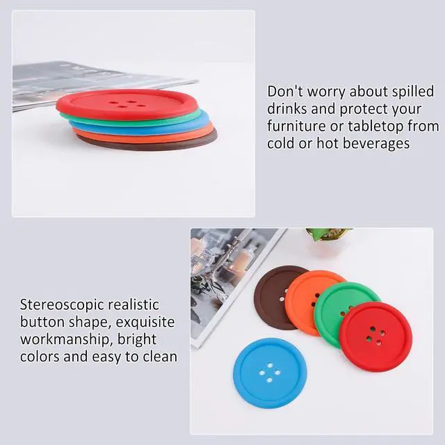 Alt view image 6 of 7 - Creativee 10Pcs Silicone Drink Coaster,Colorful Round Button Shaped Cup Cushion Holder,Coffee Drink Mat,Heat Insulation Pad with Deep Grooved and Non-Slip Placemat