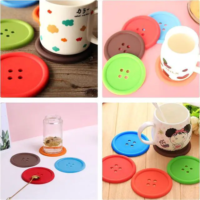 Alt view image 7 of 7 - Creativee 10Pcs Silicone Drink Coaster,Colorful Round Button Shaped Cup Cushion Holder,Coffee Drink Mat,Heat Insulation Pad with Deep Grooved and Non-Slip Placemat