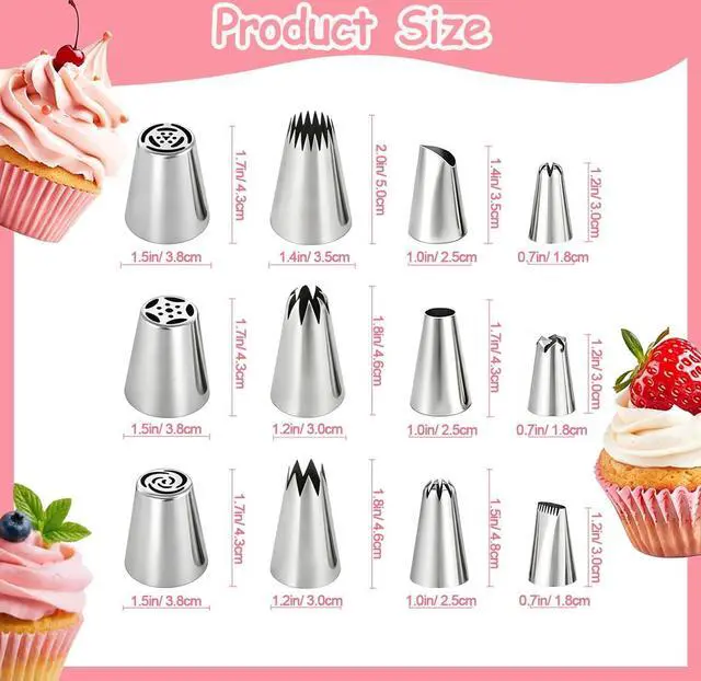 Alt view image 7 of 7 - 12PCS Piping Tips Set, Stainless Steel Cake Decorating Tips, Russian Nozzles Frosting Icing Tip Tools, Baking Supplies for Cookie Cupcake