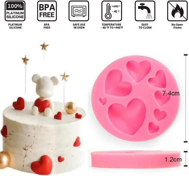 Alt view image 3 of 7 - Heart Silicone Molds,2 Pieces Mixed Size Silicone Candy Molds, Heart Shape Molds for Chocolate, Cookie Decor, Pastry, Cake, Jelly, Pudding Making