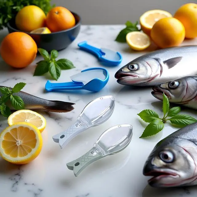 Alt view image 2 of 3 - 2Pcs Blue + Green Fish Scale Remover, Skin Grater, Brush, Cleaning Peeler Scaler Scraper Kitchen Tools, Opener for Fish Cleaning, Seafood Tools