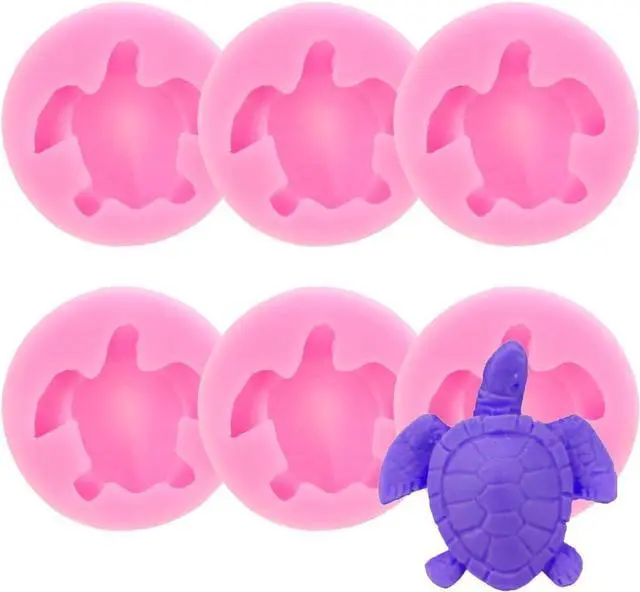 Main image of KuuGuu 6 PACK Sea Turtle Silicone Molds 3D Turtle Candy Fondant Mold Tortoise Chocolate Making Mould Cute Marine Animals Mold for Desserts DIY Baking Candy Cake Muffin Bread Decoration Tools Pink