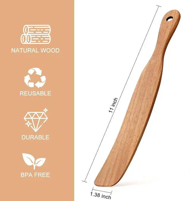 Alt view image 5 of 7 - Wooden Spurtle for Sourdough Bread Supplies Sourdough Tools Spatula Scraper | Dough Whisk Bread Making Essentials Sourdough Starter Accessories Stirrer Spoon Teak Wood Jar Spatula for Cooking Utensil