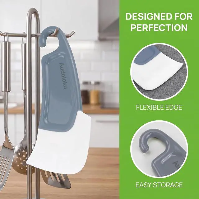 Alt view image 4 of 7 - Silicone Pan Scraper Dish Cleaning Spatula Bowl Scraper Dish Scraper Non Stick Kitchen Scraper Pan Rubber Cleaning Spatula Pot Cleaning Tool 2 PCS (Green & Grey)