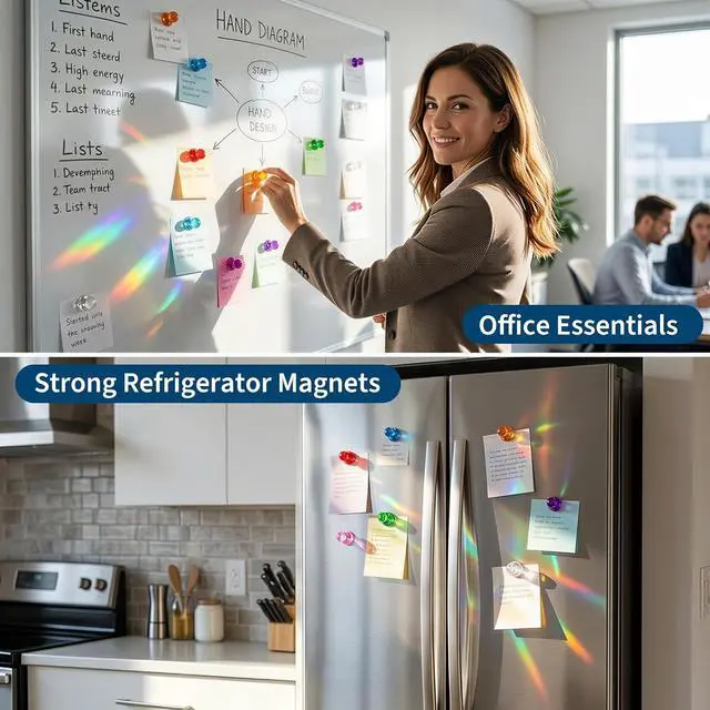 Alt view image 6 of 9 - MAX Push Pin Magnets - Tiergrade 16 Pack 7 Assorted Color Strong Magnets,Use at Kitchen Home Office and School Classroom, for Refrigerator Dry Erase Board and Whiteboard.