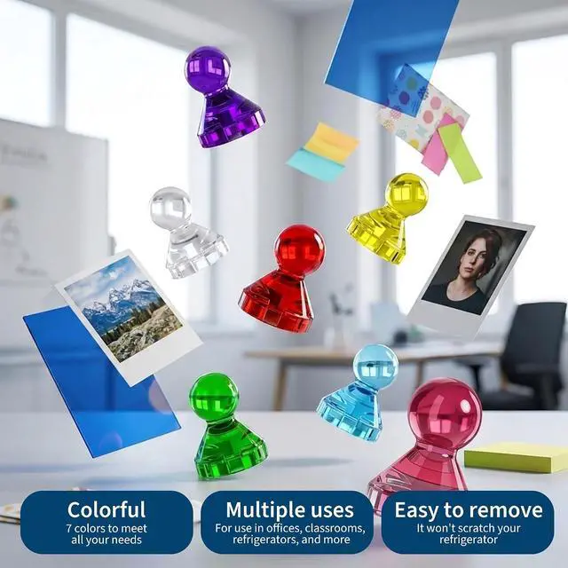 Alt view image 7 of 9 - MAX Push Pin Magnets - Tiergrade 16 Pack 7 Assorted Color Strong Magnets,Use at Kitchen Home Office and School Classroom, for Refrigerator Dry Erase Board and Whiteboard.