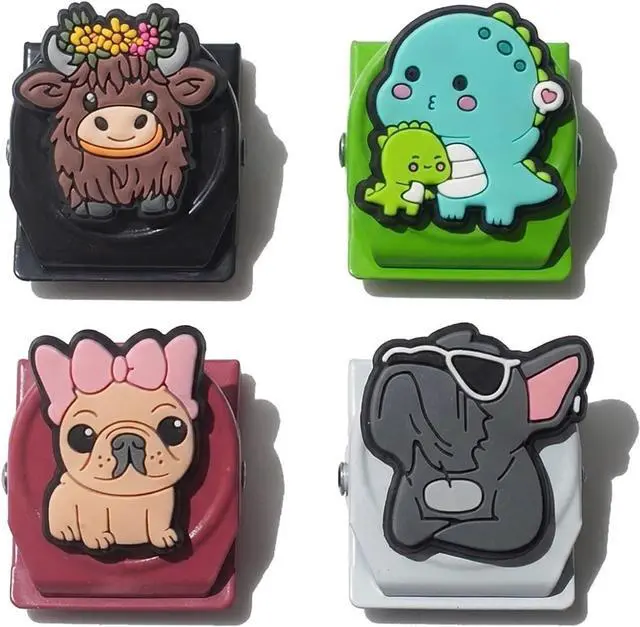 Main image of 4pcs Chip Clips, Adorable Cartoon Style Clips for Chips and Other Food Bags, Fridge Magnets Refrigerator Magnets, Magnet for whiteboardKitchen (French Bulldog)