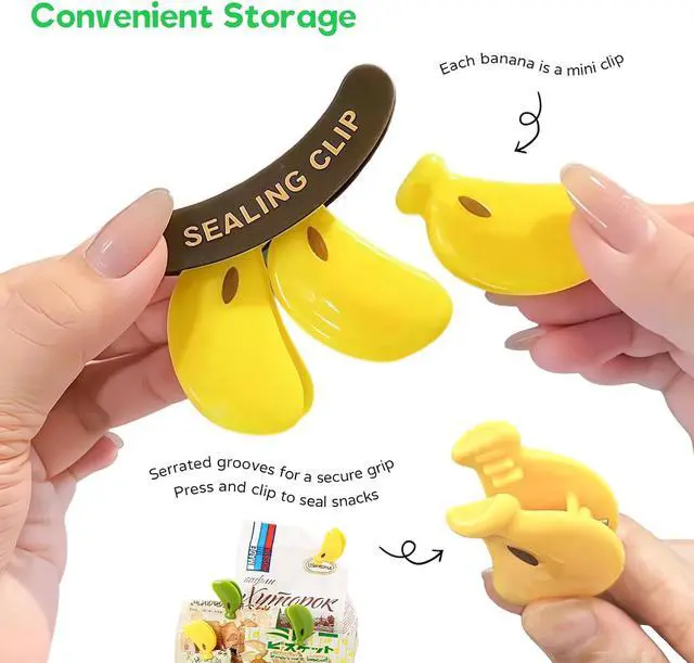 Alt view image 4 of 6 - 2PCS Cute Fridge Magnets Banana Shape Yellow/Green, Multi-Function Refrigerator Magnets Bag Sealing Clips, Decorative Food Storage Clips for Home Kitchen Office, Practical Gift for Housewarming/Xmas