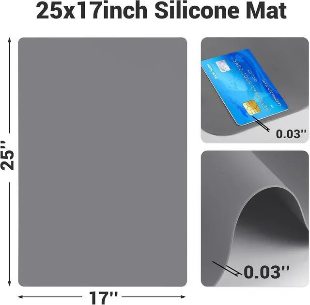 Alt view image 2 of 7 - Gartful 25x17x0.03 Silicone Mats for Kitchen Counter, Large Silicone Countertop Protector, Nonskid Heat Resistant Desk Saver Pad, Multipurpose Mat, Placemat, Dark Gray