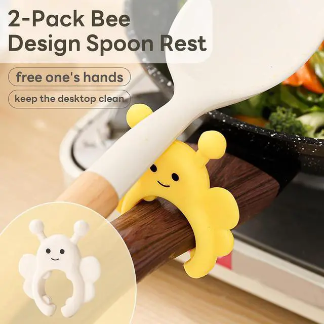 Alt view image 2 of 6 - Silicone Spatula Holder 2-Pack Bee Design Spoon Rest, Heat-Tolerant and Space-Saving Kitchen Utensil Pot Clips for Holding Spatulas and Spoons, Clip-On Pot Handle Design, (Yellow & Cream)