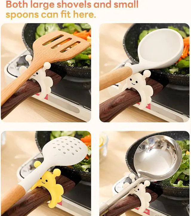 Alt view image 3 of 6 - Silicone Spatula Holder 2-Pack Bee Design Spoon Rest, Heat-Tolerant and Space-Saving Kitchen Utensil Pot Clips for Holding Spatulas and Spoons, Clip-On Pot Handle Design, (Yellow & Cream)