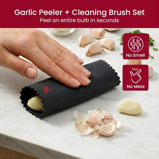 Alt view image 2 of 7 - SAFI Silicone Garlic Peeler Tube Roller & Cleaning Brush Set, Garlic Skin Remover for Cloves Odor-Free Handheld Kitchen Gadget Tool Easy Clean Silicone Tube Kitchen Essentials Cooking Accessories