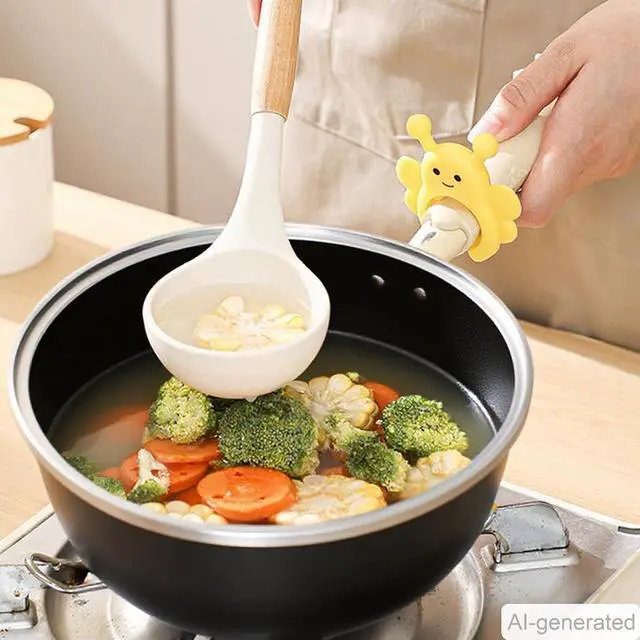 Alt view image 5 of 6 - Silicone Spatula Holder 2-Pack Bee Design Spoon Rest, Heat-Tolerant and Space-Saving Kitchen Utensil Pot Clips for Holding Spatulas and Spoons, Clip-On Pot Handle Design, (Yellow & Cream)