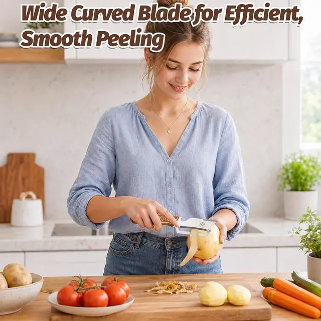 Alt view image 3 of 7 - 4-in-1 Multifunctional Vegetable Peeler, 50% Thicker Ultra-Sharp Stainless Steel Peeler Knife, Wooden Handle & Bottle Opener, for Vegetables Fruits Potatoes Carrots, Peelers for Kitchen (2 Pack)