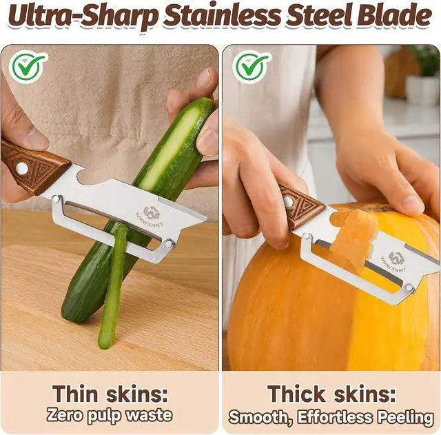 Alt view image 5 of 7 - 4-in-1 Multifunctional Vegetable Peeler, 50% Thicker Ultra-Sharp Stainless Steel Peeler Knife, Wooden Handle & Bottle Opener, for Vegetables Fruits Potatoes Carrots, Peelers for Kitchen (2 Pack)