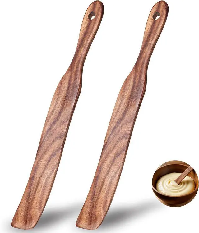 Main image of 2 Pcs Solid Wood Spurtles, Thin Acacia Wood Stirrer for Sourdough Starter Jar Bottom, Long Handle Non-Scratch Heat Resistant Baking Utensils, Gift for Bakers