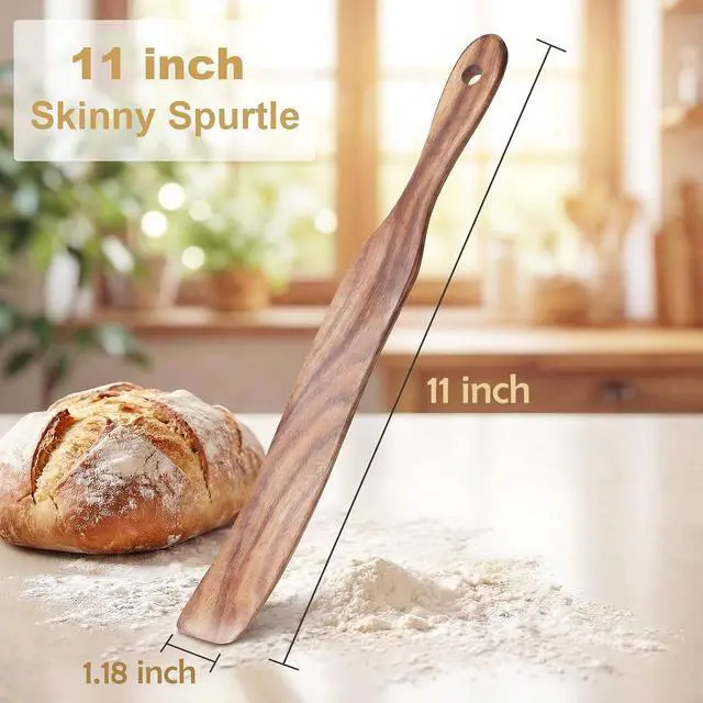 Alt view image 2 of 7 - 2 Pcs Solid Wood Spurtles, Thin Acacia Wood Stirrer for Sourdough Starter Jar Bottom, Long Handle Non-Scratch Heat Resistant Baking Utensils, Gift for Bakers