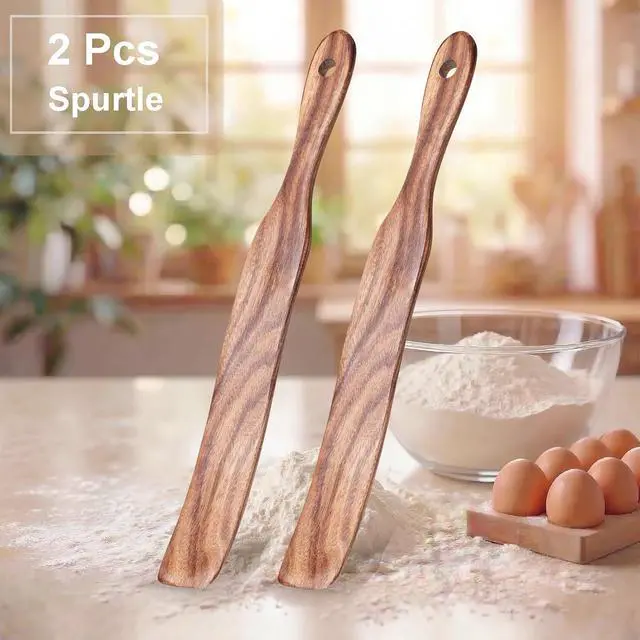 Alt view image 6 of 7 - 2 Pcs Solid Wood Spurtles, Thin Acacia Wood Stirrer for Sourdough Starter Jar Bottom, Long Handle Non-Scratch Heat Resistant Baking Utensils, Gift for Bakers