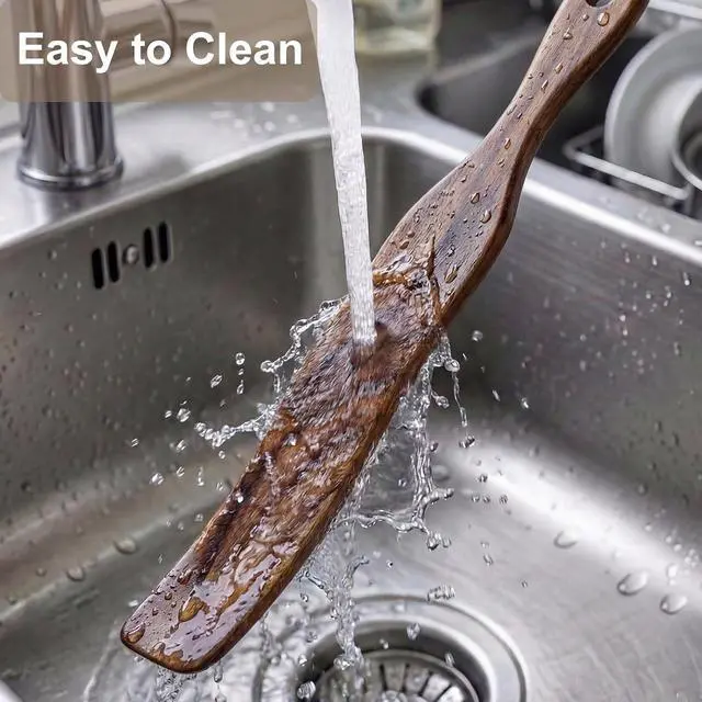 Alt view image 7 of 7 - 2 Pcs Solid Wood Spurtles, Thin Acacia Wood Stirrer for Sourdough Starter Jar Bottom, Long Handle Non-Scratch Heat Resistant Baking Utensils, Gift for Bakers