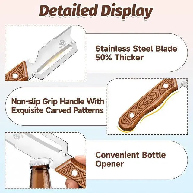 Alt view image 7 of 7 - 4-in-1 Multifunctional Vegetable Peeler, 50% Thicker Ultra-Sharp Stainless Steel Peeler Knife, Wooden Handle & Bottle Opener, for Vegetables Fruits Potatoes Carrots, Peelers for Kitchen (2 Pack)