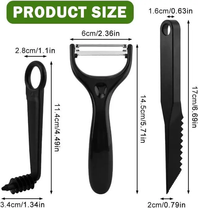 Alt view image 3 of 7 - Kitchen Spiral and V-Shaped Tools, 3 Pack Fruit Shape Cutters | Manual Spiral Slicer Blade Cucumber Cutter, Screw Peelers Kitchens and Dining Tooling
