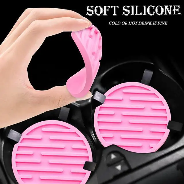 Alt view image 4 of 7 - 2 Pack Silicone Car Cup Holder Coaster 2.75 Inch Anti-Slip Drink Coaster, Perfect for Coffee & Beverages Cute Car Interior Decor for Women & Girls (Pink)