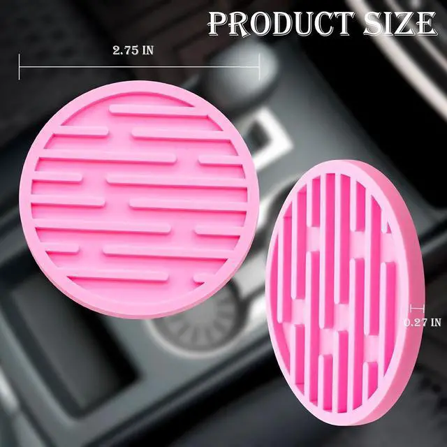 Alt view image 2 of 7 - 2 Pack Silicone Car Cup Holder Coaster 2.75 Inch Anti-Slip Drink Coaster, Perfect for Coffee & Beverages Cute Car Interior Decor for Women & Girls (Pink)