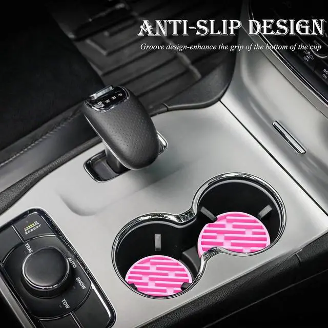Alt view image 3 of 7 - 2 Pack Silicone Car Cup Holder Coaster 2.75 Inch Anti-Slip Drink Coaster, Perfect for Coffee & Beverages Cute Car Interior Decor for Women & Girls (Pink)