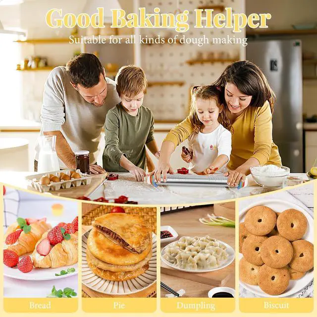 Alt view image 6 of 7 - Adjustable Rolling Pin with 4 Thickness Rings for Baking, Cake Pop Roller | 17 Inch, Stainless Steel, with Measurement Markings, for Pizza/ Fondant/ Pie/ Cookies/ Baking Supplies / Pastry/ Pasta